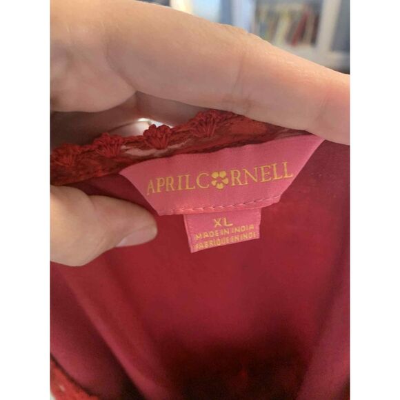 April Cornell Cap Sleeve Red Floral Midi Cotton Tie Back Dress with Pockets, XL - Picture 4 of 6